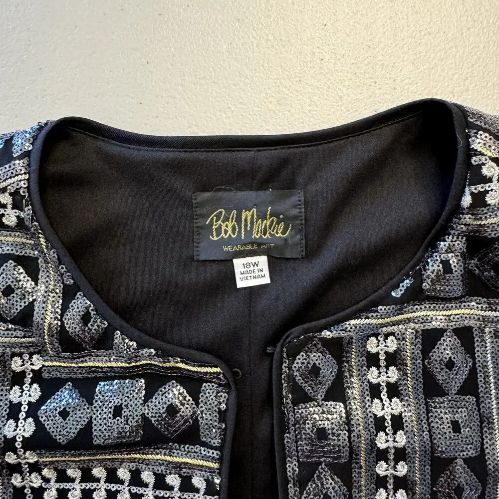 VTG Bob Mackie Wearable Art Black Sequined Jacket Size 18W women's - Picture 2 of 6